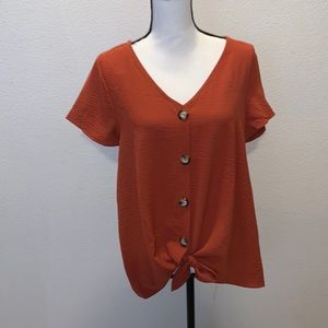 FSL Apparel burnt orange bottom knot button Down dress shirt short sleeve
